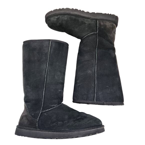 UGG Australia Womens Classic Tall Boot Size 9 Black Sheepskin Suede Style 5815 - Picture 1 of 9